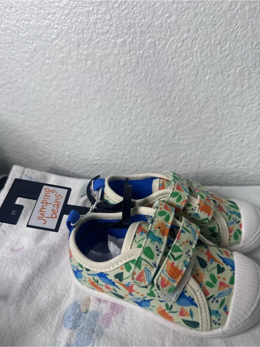 Jumping Beans Cream Canvas Sneakers with Green & Orange Print